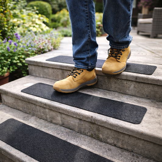 Non Slip Adhesive Backed Stair Treads – 150mm x 610mm – Silicon-Carbide Surface – Indoor/Outdoor