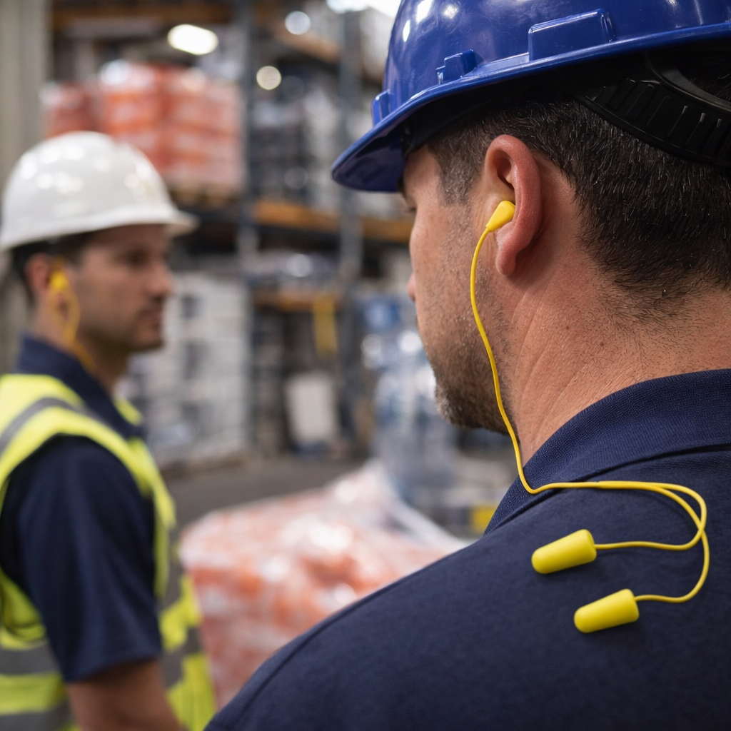 Disposable Foam Earplugs – Yellow – PU Foam with Cord – Industrial Use