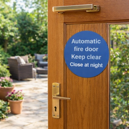 Automatic Fire Door Sign – Rigid Plastic & Vinyl – Indoor/Outdoor Use