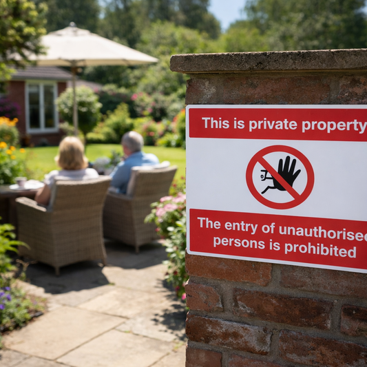 Private Property Safety Sign – 600mm x 450mm – Rigid Plastic – Indoor/Outdoor Use