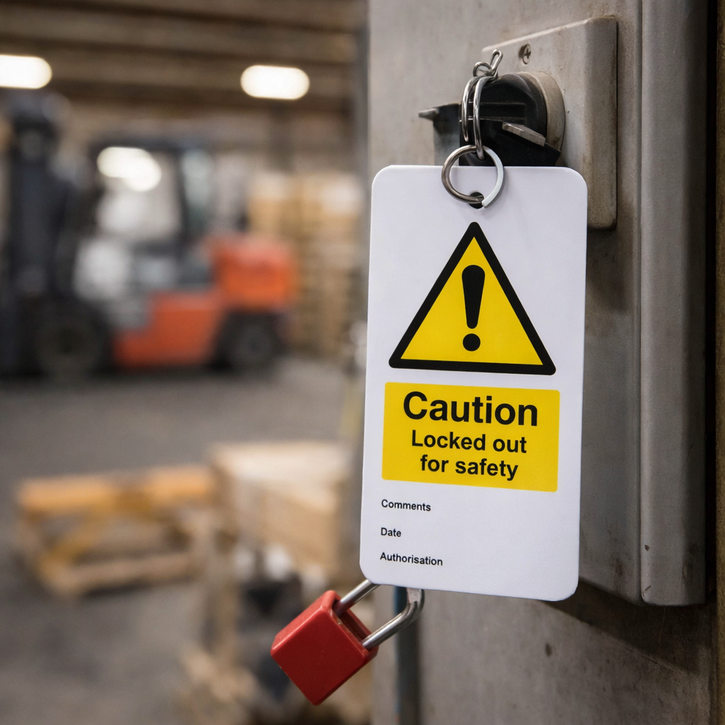 Caution Locked Out For Safety Double Sided Safety Tag (Pack of 10) – 80mm x 150mm – Matt PVC – Industrial Use
