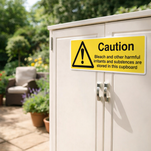 Caution Cupboard Signs – 1mm Rigid Plastic – Indoor/Outdoor Use