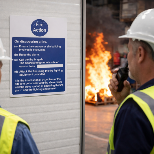 Fire Action Notice Sign – Caravan Sites – High Visibility – Safety Compliance