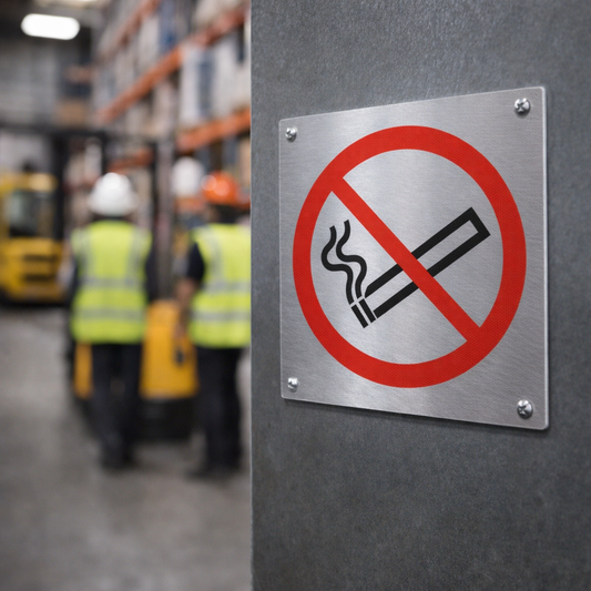 No Smoking Symbol – 140mm x 140mm – Brushed Aluminium – Indoor Use