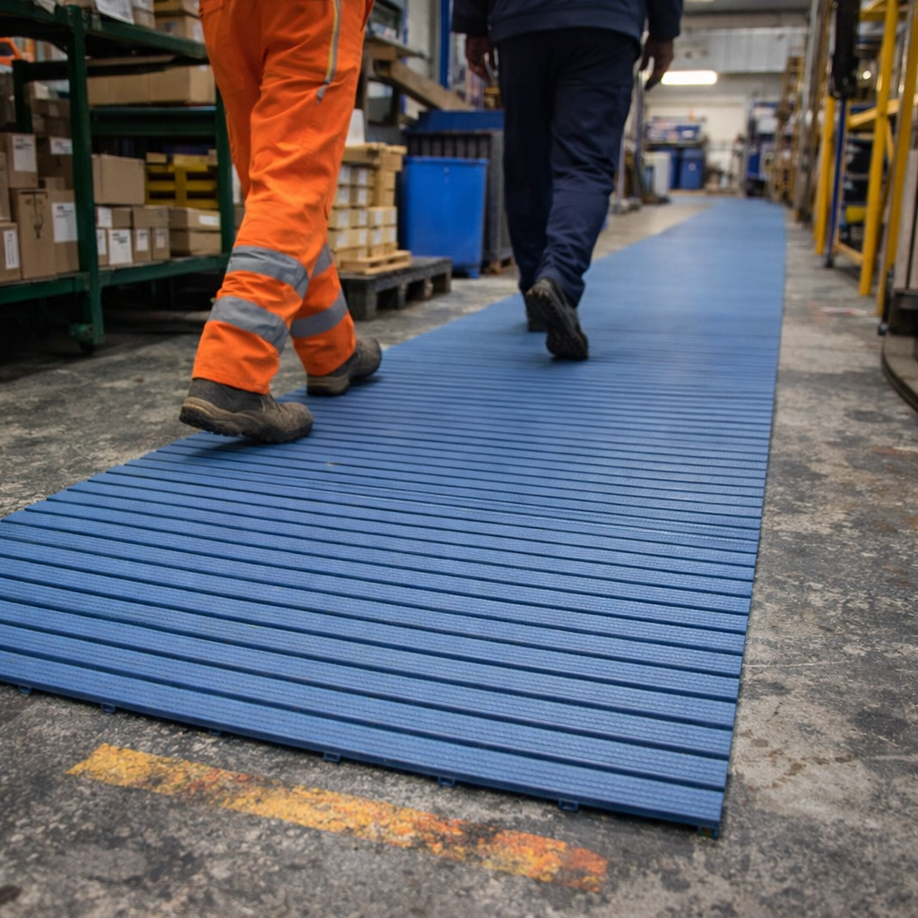 Anti-Slip Slatted Walkway Matting – Flexible PVC – Safety & Comfort