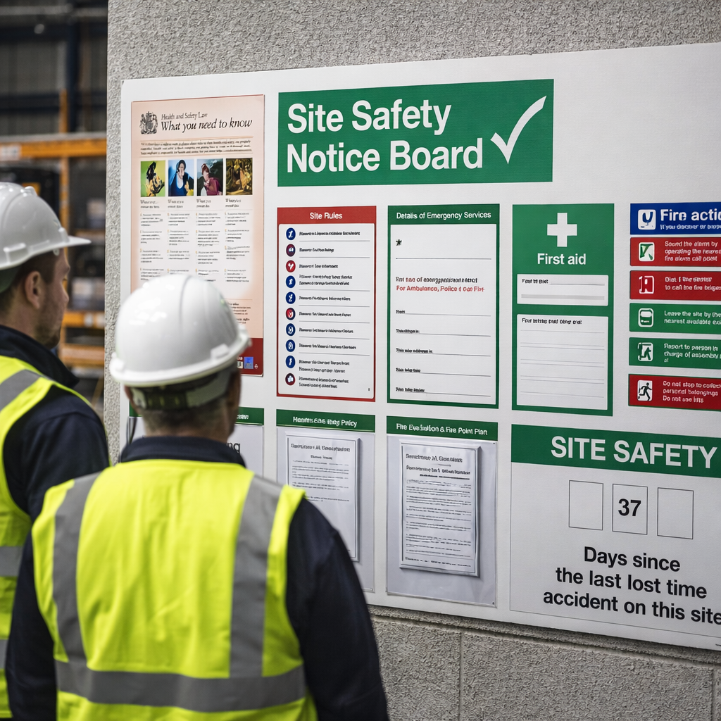 Site Safety Notice Board – 1370mm x 1000mm – Dry Wipe Laminate – Industrial Use