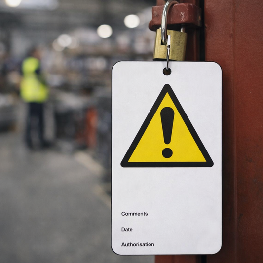 Caution Symbol Safety Tags – 80mm x 150mm – Matt PVC – Industrial Use