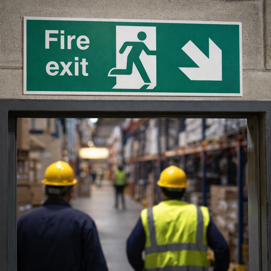 Fire Exit Sign – Arrow Down/Right – Running Man – Indoor Safety