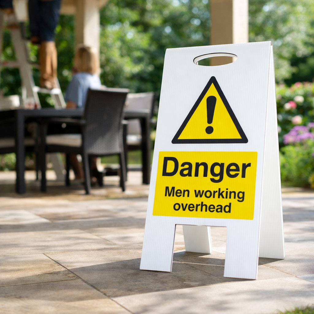 Danger Men Working Overhead Sign – 300mm x 600mm – Fluted Polypropylene – Indoor/Outdoor