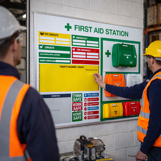 Safety Briefing & Emergency Response Station – 1200mm x 1500mm – Aluminium Frame – Industrial Use