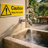 Caution Very Hot Water Safety Sign – 1mm Rigid Plastic – Indoor/Outdoor Use