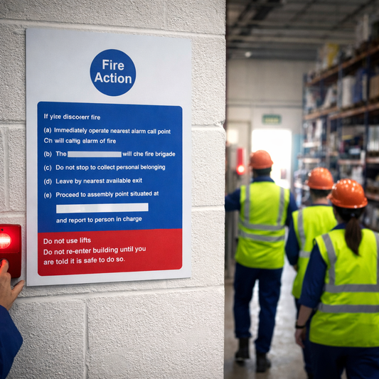 Fire Safety Action Notice – Standard – Emergency Instructions – Indoor Use