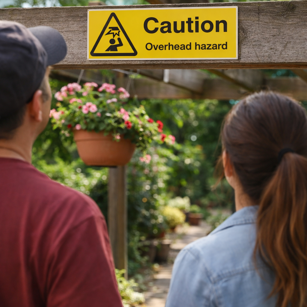 Caution Overhead Hazard Safety Signs – 1mm Rigid Plastic & Self-Adhesive Vinyl – Indoor & Outdoor Use