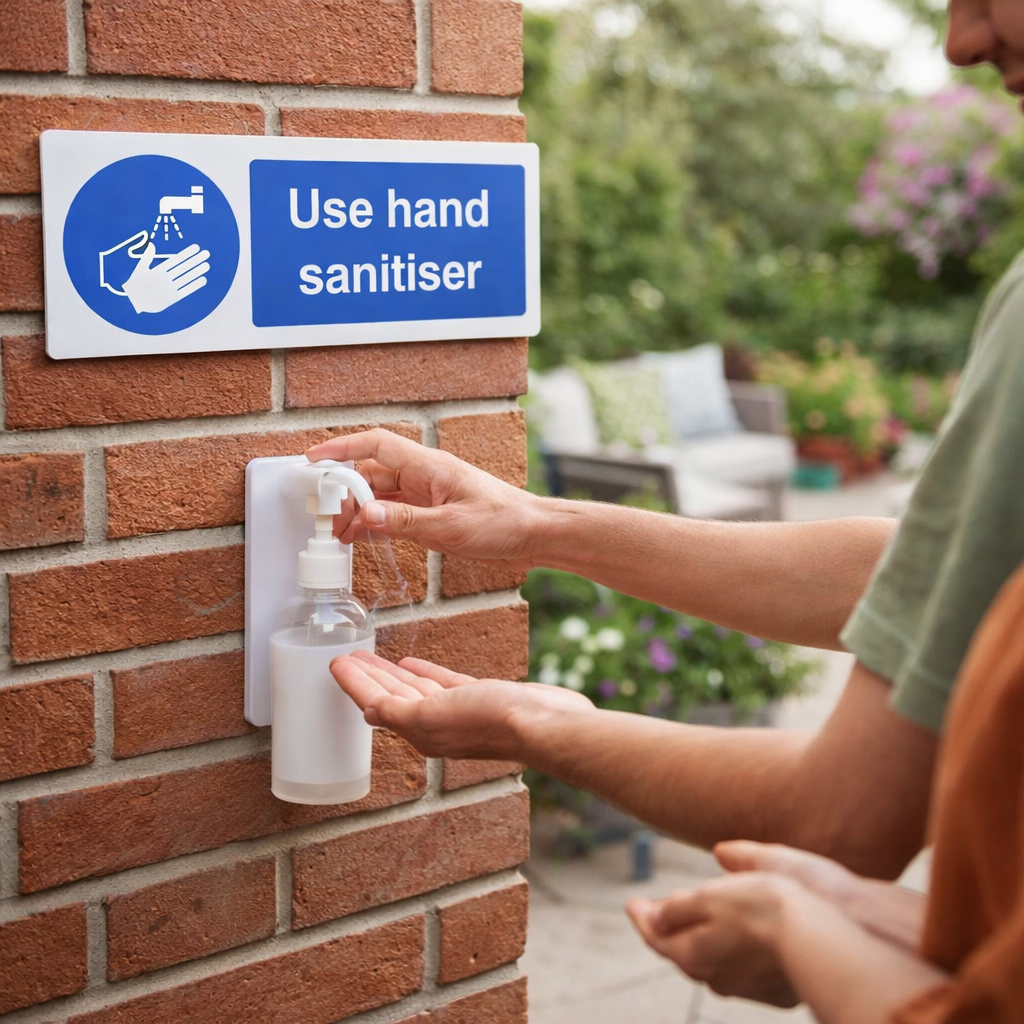 Hand Sanitiser Safety Signs – 1mm Rigid Plastic & Vinyl – Indoor/Outdoor Use