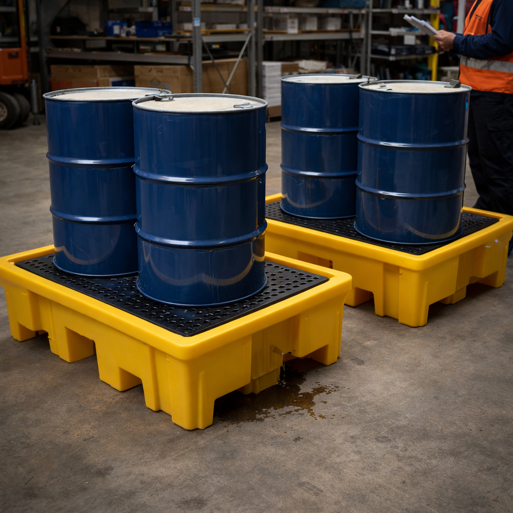2 Drum Spill Containment Pallets – 1220x820x330mm – Polyethylene – Industrial