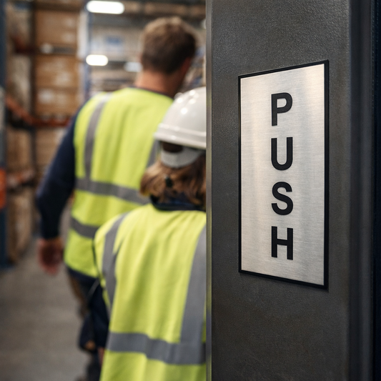 Engraved Push Door Signs – Aluminium & Brass Effect – Rigid PVC – Indoor Use