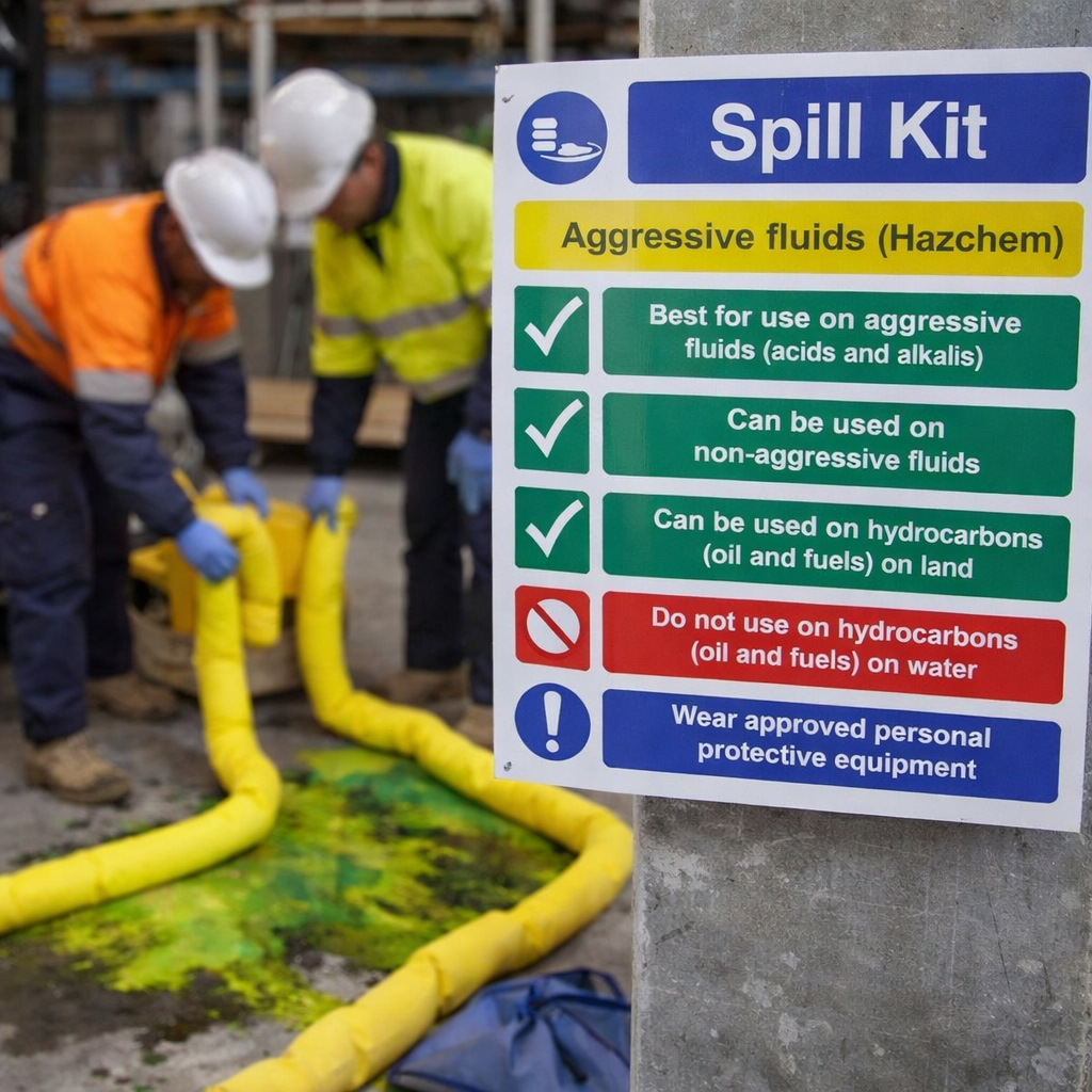 Spill Kit – Aggressive Fluids – Hazchem Signs – Industrial Use
