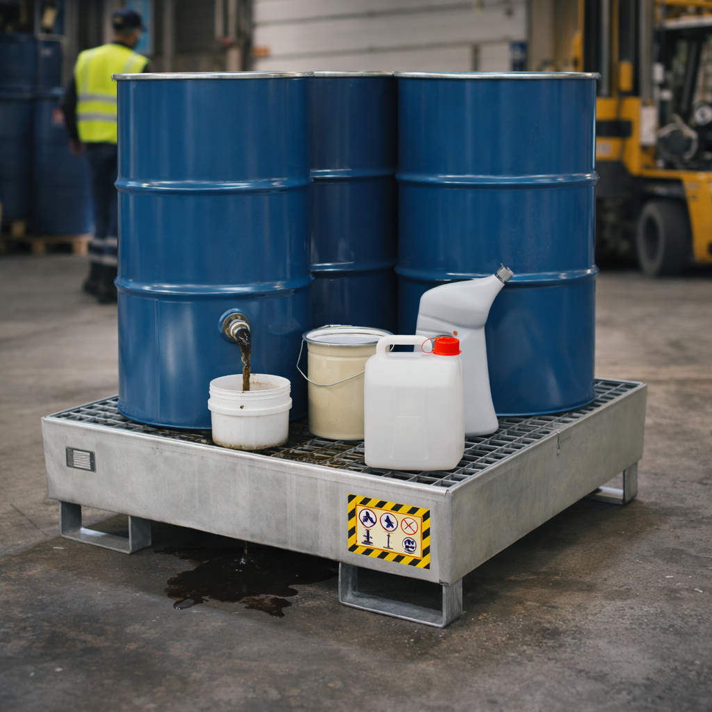 Steel Spill Pallets – 4 Drum – Galvanised Steel – Industrial Use