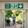 Fire Exit Sign – Disabled Symbol & Arrow Down – Safety Signage – Indoor/Outdoor