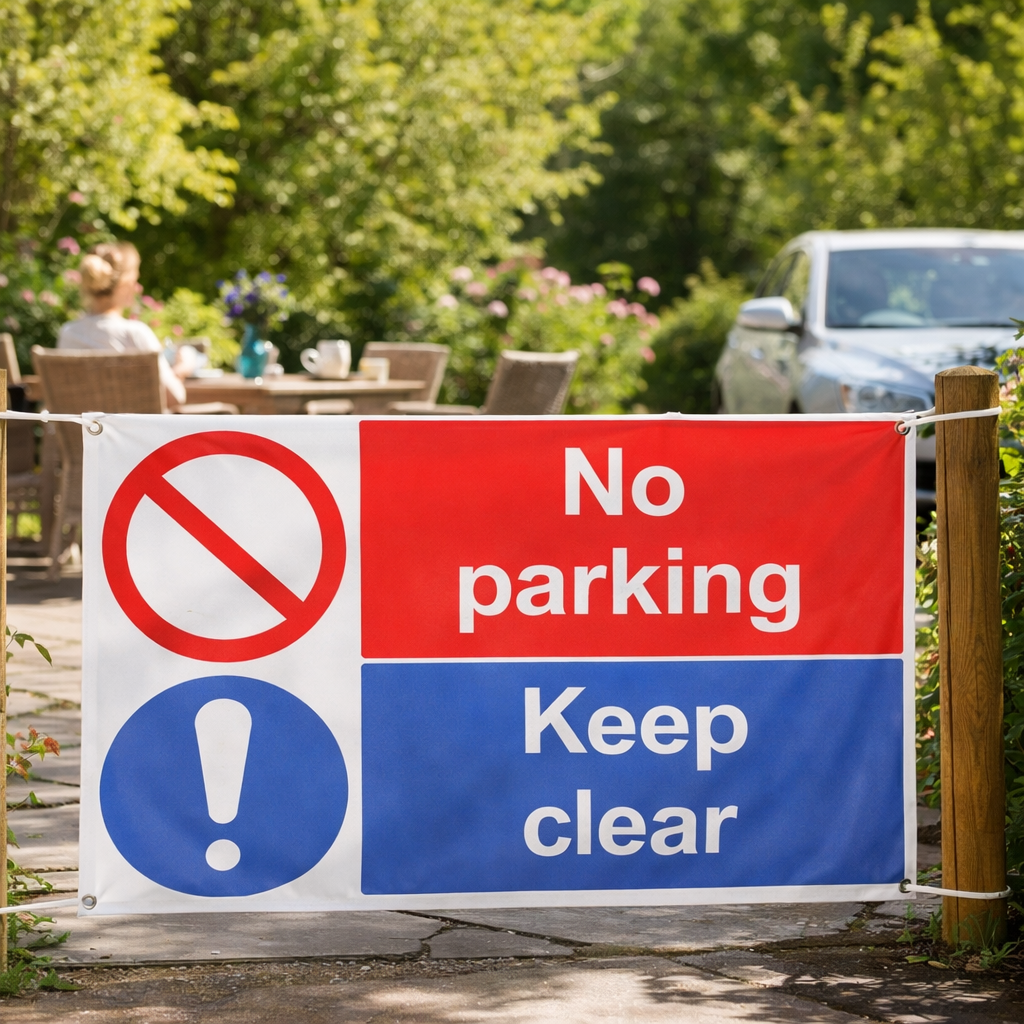 No Parking Banner – 1270mm x 610mm – Flame Resistant PVC – Indoor/Outdoor Use