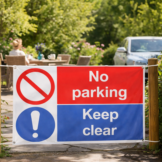 No Parking Banner – 1270mm x 610mm – Flame Resistant PVC – Indoor/Outdoor Use