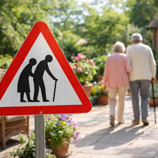 Elderly/Disabled Pedestrians Reflective Traffic Sign – 600mm Triangle – Aluminium Composite – Outdoor Use (Class R2)