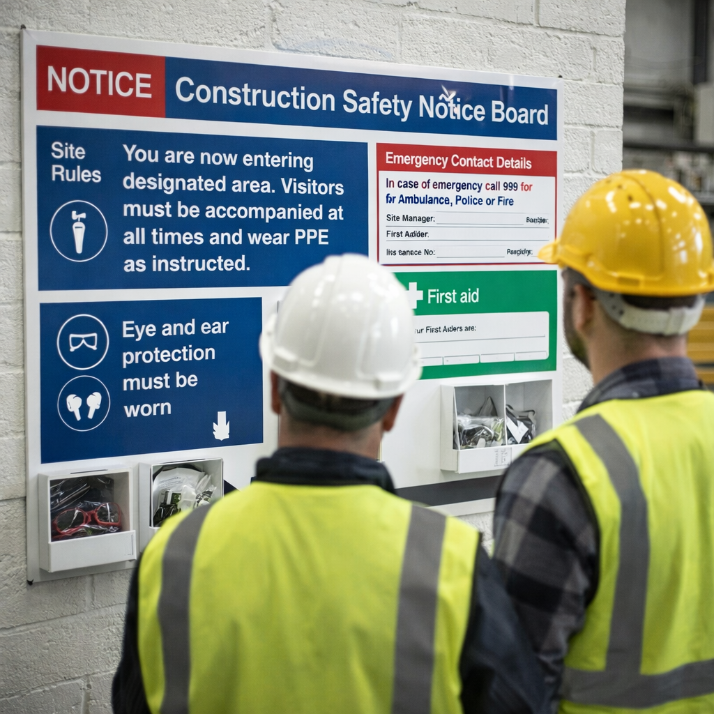 Construction Safety Notice Board – 1740mm x 1000mm – Durable Plastic – Industrial Use
