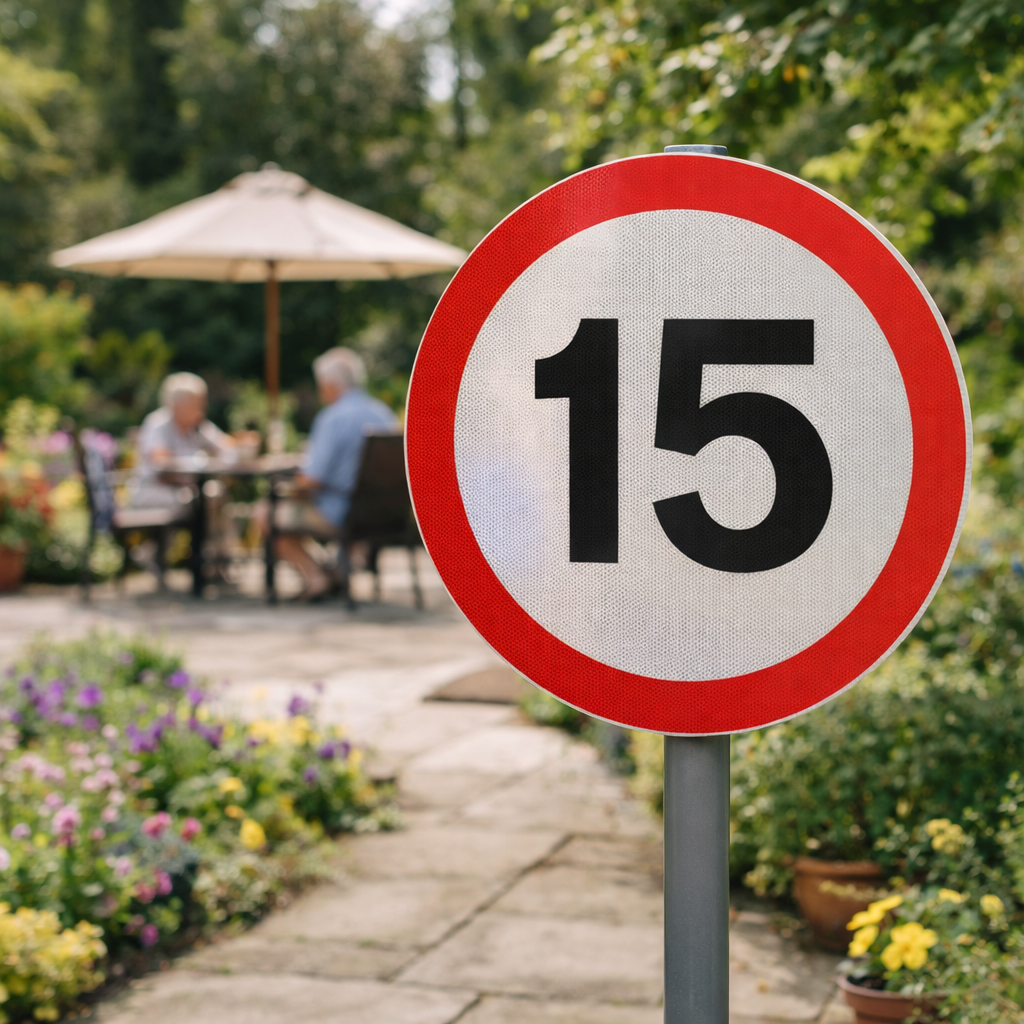 15mph Reflective Traffic Sign (Class R2 Permanent) – 600mm Diameter – Aluminium Composite – Outdoor Use