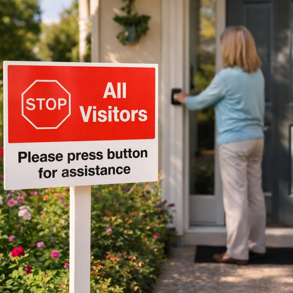 Visitor Assistance Sign – 600mm x 450mm – Rigid Plastic – Indoor/Outdoor Use