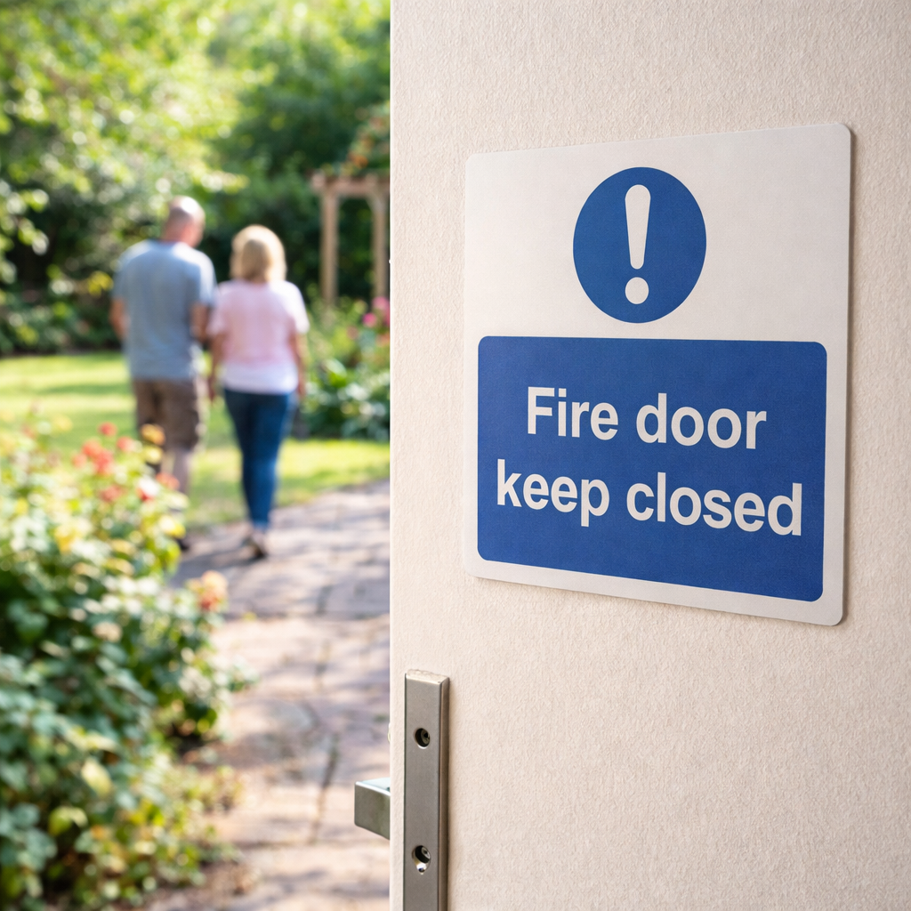 Fire Door Safety Sign – 1mm Rigid Plastic or Vinyl – Indoor/Outdoor Use