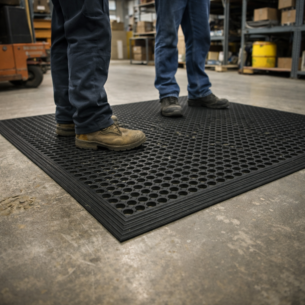Rubber Anti-Fatigue Mat – Black – Slip-Resistant – Industrial Use