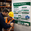 Branded First Aid Station with Preventing Slips, Trips & Falls Poster – 1200mm x 680mm – Rigid Plastic – Workplace Safety