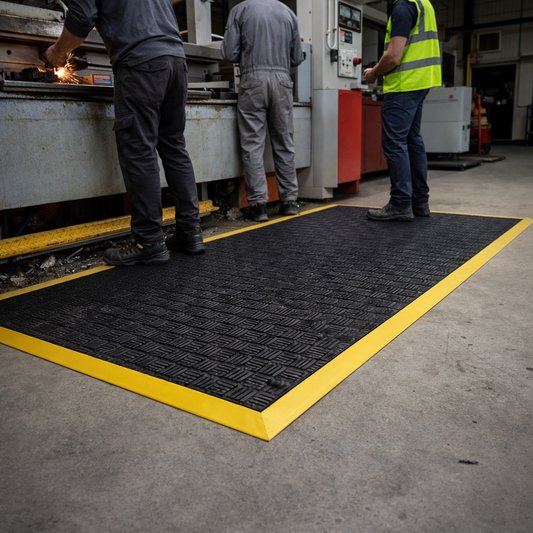 Anti-Fatigue Mat – 0.9m x 1.8m Black/Yellow – Nitrile Rubber – Industrial Use