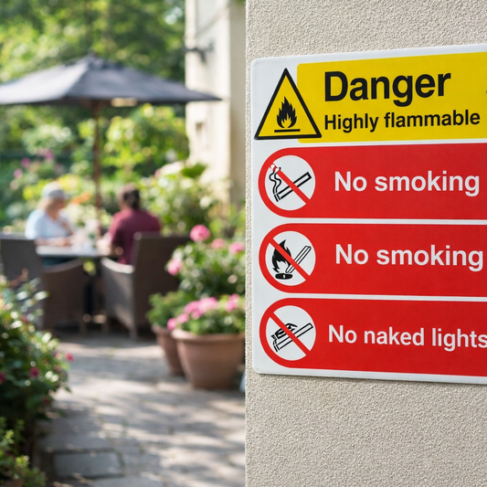 Safety Sign – Highly Flammable, No Smoking, No Naked Lights – 1mm Rigid Plastic or Self-Adhesive Vinyl – Indoor/Outdoor