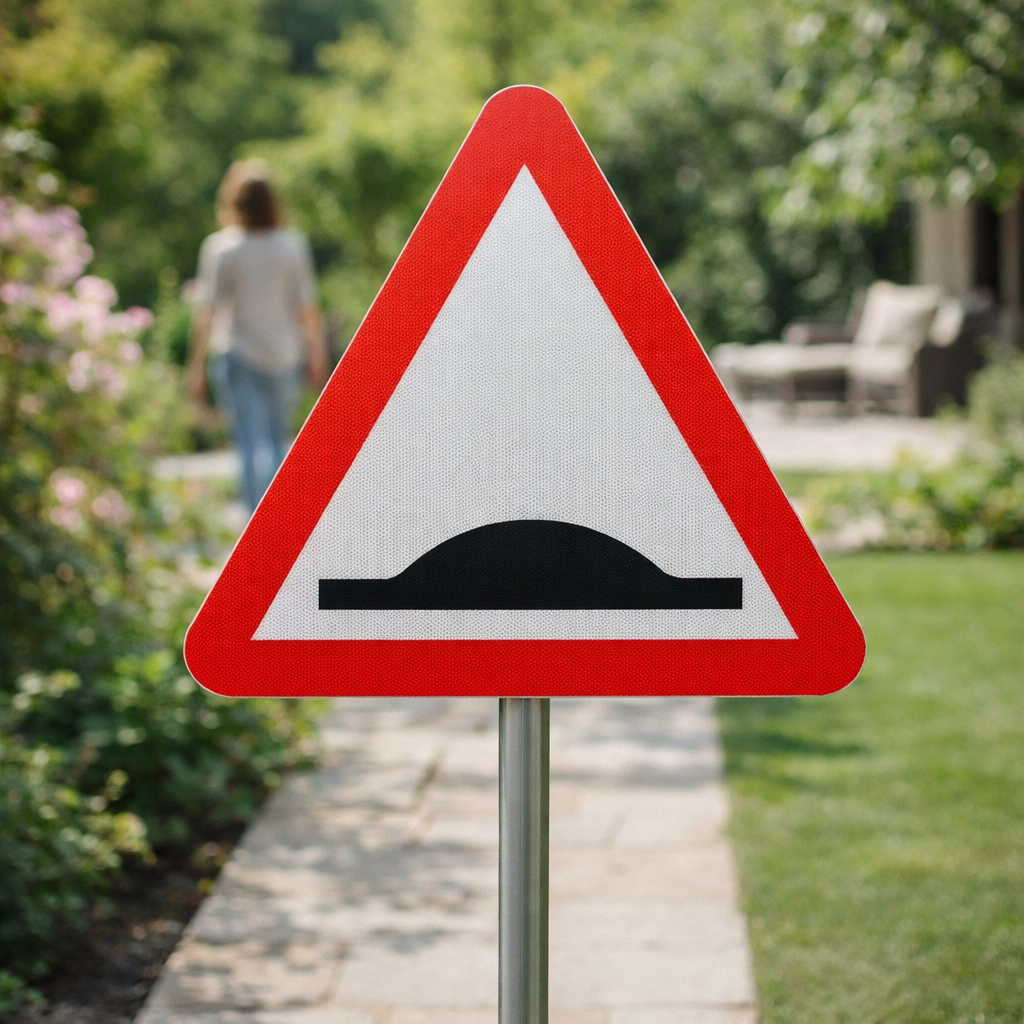 Road Hump Ahead Reflective Traffic Sign – 600mm Triangle – Aluminium Composite – Outdoor Use (Class RA1)