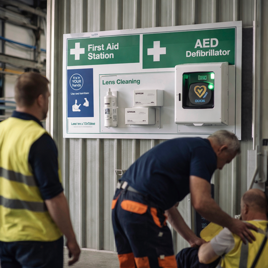 First Aid Station with AED Defibrillator – 1550mm x 1000mm – Rigid Correx Plastic – Industrial