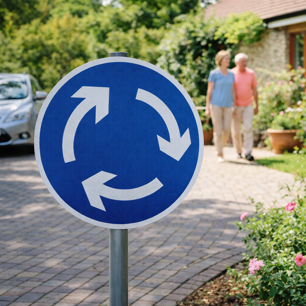 Mini Roundabout Reflective Traffic Sign – 600mm Diameter – 3mm Aluminium Composite – Outdoor Use