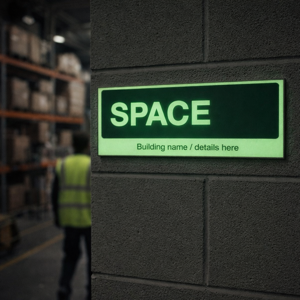 Custom Wayfinding Sign – 450mm x 180mm – Glow-in-the-Dark – Emergency Use