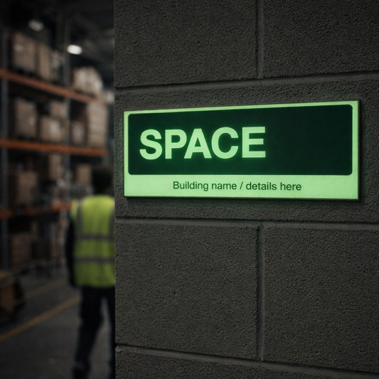Custom Wayfinding Sign – 450mm x 180mm – Glow-in-the-Dark – Emergency Use