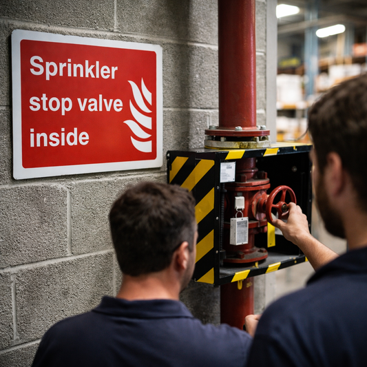 Sprinkler Stop Valve Inside Signs – High Visibility – Indoor Use