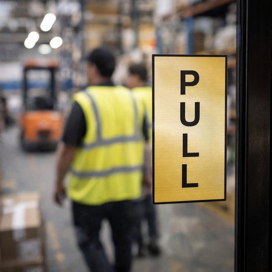 Engraved Pull Door Signs – Aluminium & Brass Effect – 1.5mm Rigid PVC – Professional Use