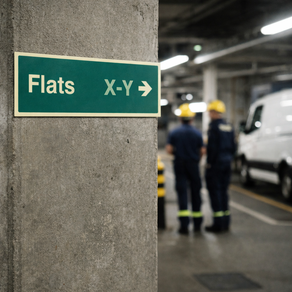 Flat Identification Sign – 450mm x 150mm – High-Contrast – Fire Service Wayfinding