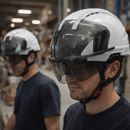 Safety Helmet with Dualswitch – White/Smoke – Vented & Impact Protection – Industrial Use