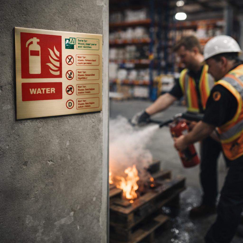 Brass Water Extinguisher Identification Sign – 200mm x 150mm – Polished Brass – Indoor Use