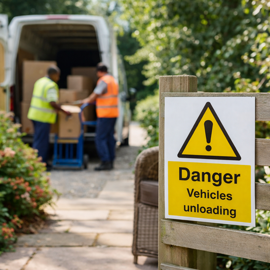 Danger Vehicles Unloading Safety Sign – 1mm Rigid Plastic – Indoor/Outdoor Use