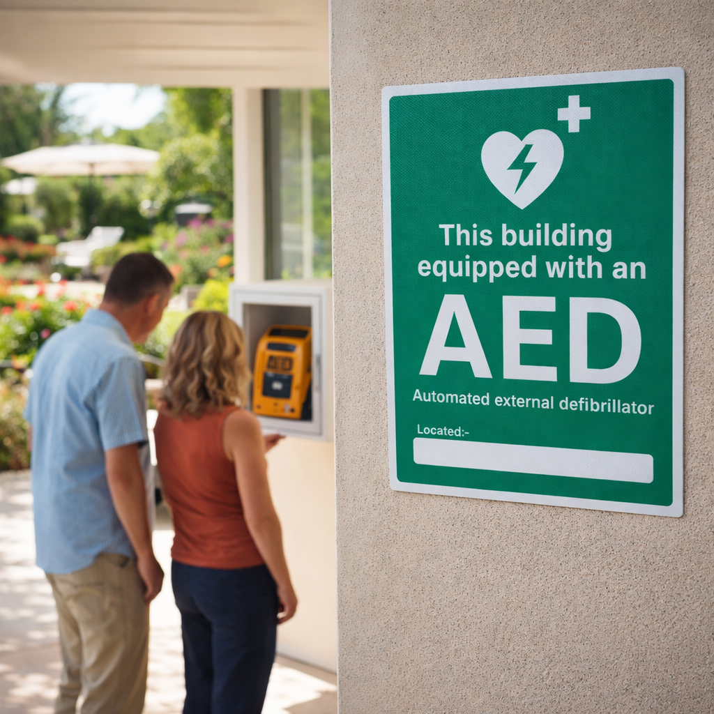 AED Location Safety Signs – Indoor/Outdoor – Durable Material – Commercial Use