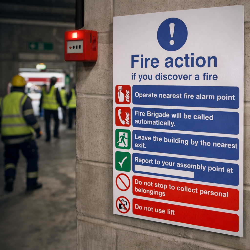 Fire Action Notice – Automatic Brigade Call – Safety Signage – Indoor Use
