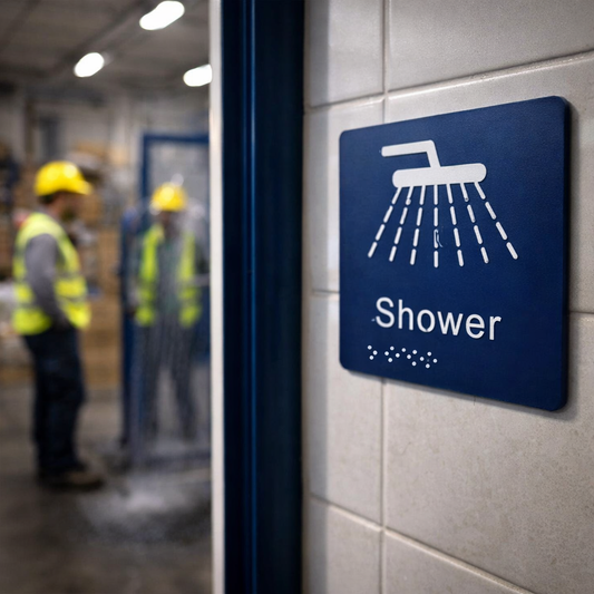 Braille Shower Sign – 150mm x 150mm – 1.5mm PVC – Indoor Use