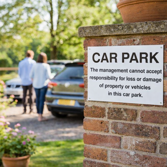 Car Park Disclaimer Sign – 1mm Rigid Plastic – Indoor & Outdoor Use