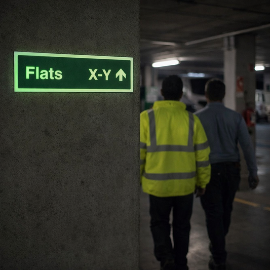 Flat Identification Signs – 450mm x 150mm – Glow-in-the-Dark – Fire Service Wayfinding